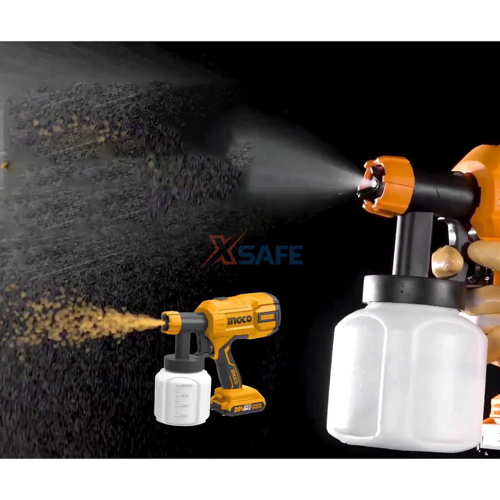 Súng phun sơn dùng pin Lithium 20V INGCO CSGLI2001 Súng sơn cầm tay kèm 1 cốc lường độ nhớt, 1 kim làm sạch vòi phun