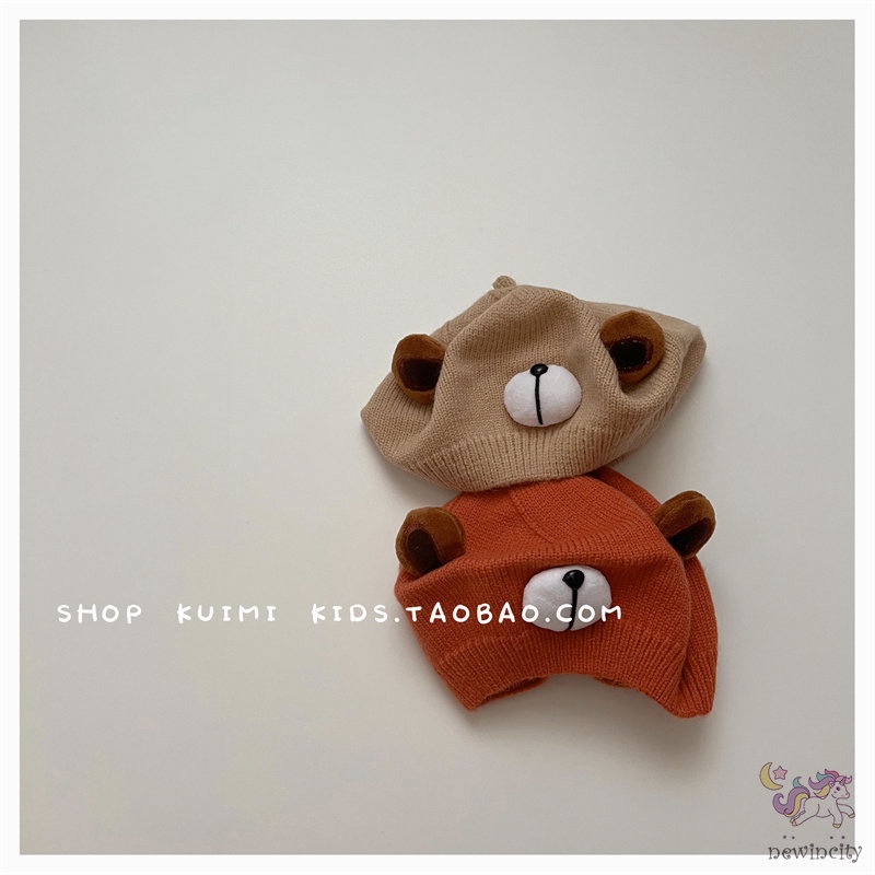 Mũ Beanie Dệt Kim Hoạ Tiết Hoạt Hình Phong Cách Hàn Quốc Cho Bé