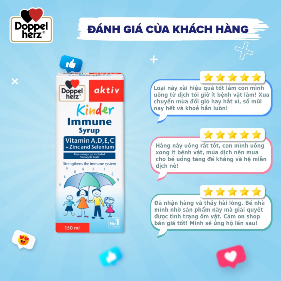 Siro tăng sức đề kháng phòng ngừa ốm vặt cho bé Doppelherz Aktiv Kinder Immune Syrup (C