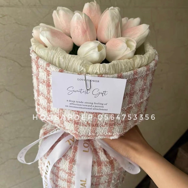 BÓ HOA TULIP CAO SU NON BỌC VẢI DẠ CAO CẤP