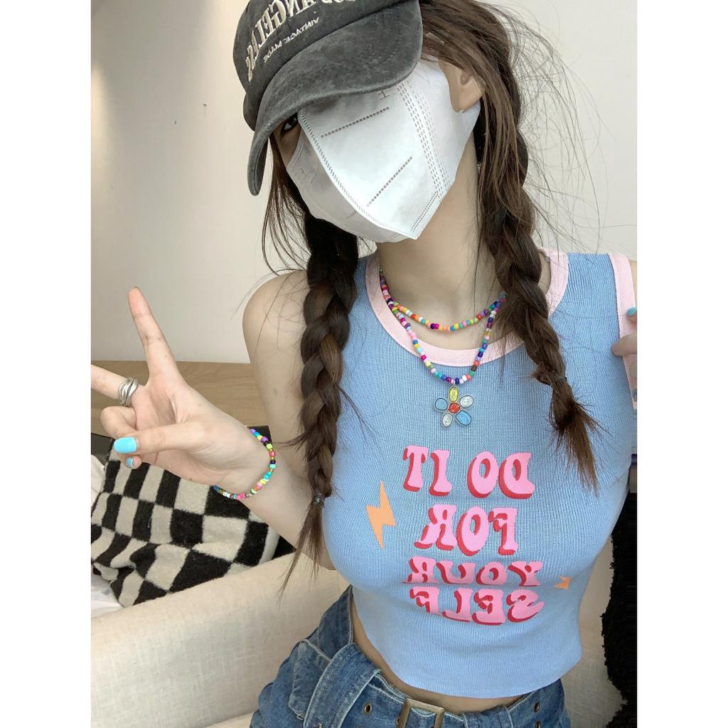 Ethelgirl Áo Hai Dây Ôm Dáng In Chữ Phong Cách Mỹ Cổ Điển Thời Trang Cho Nữ