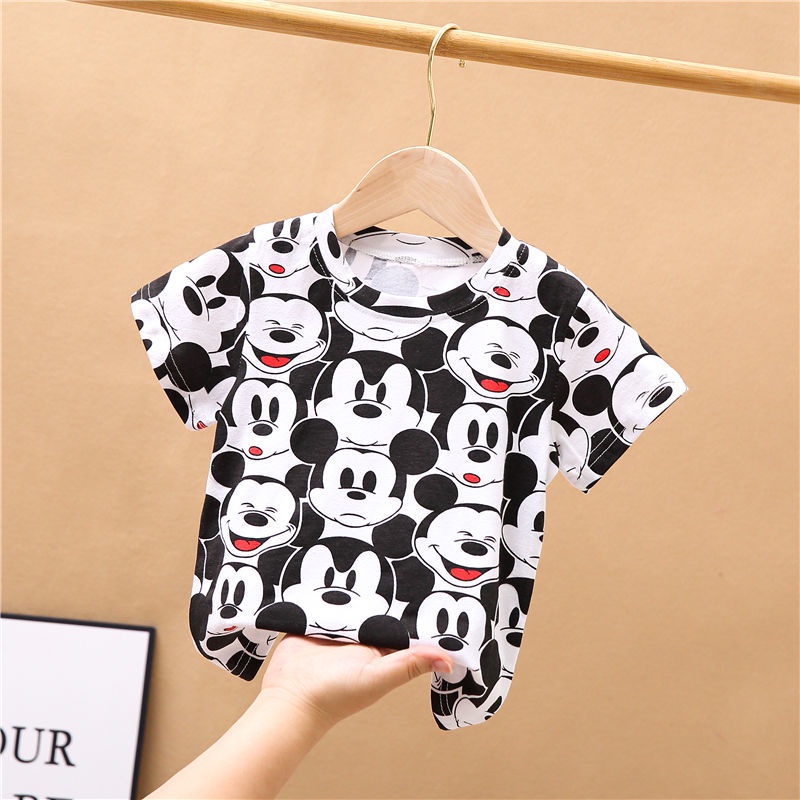 Áo Thun Cotton Ngắn Tay In Hình Dễ Thương Cho Bé