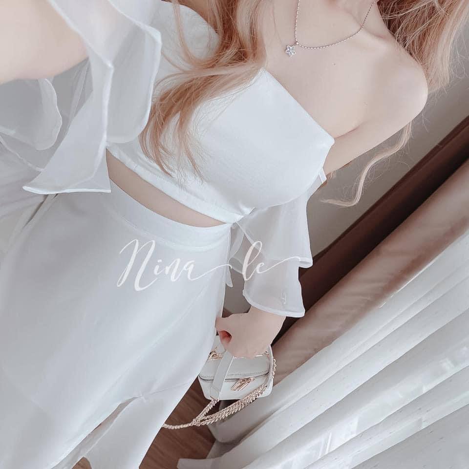 Đầm nữ trễ vai AGITANT dáng croptop mix chân váy xẻ tà dáng dài phù hợp cho đi du lịch, đi biển, đi chơi - XT138