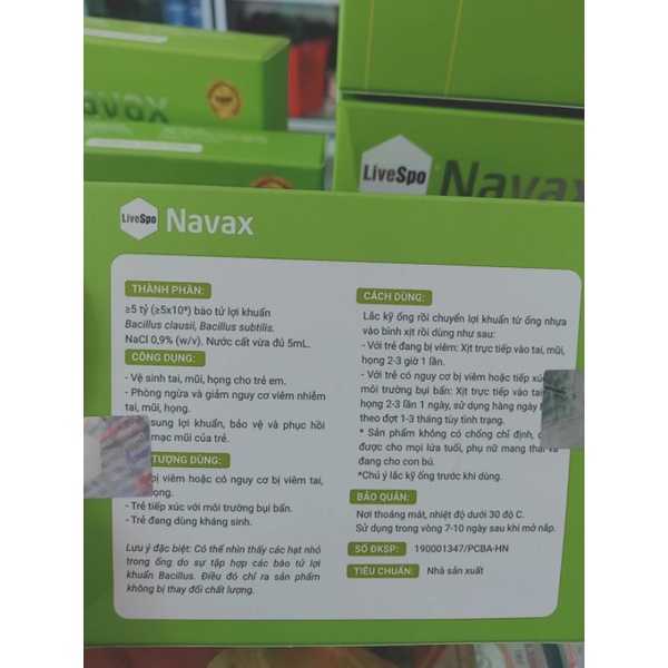 NƯỚC MUỐI SINH LÝ CHỨA BÀO TỬ LỢI KHUẨN LIVESPO NAVAX KÈM CHAI XỊT