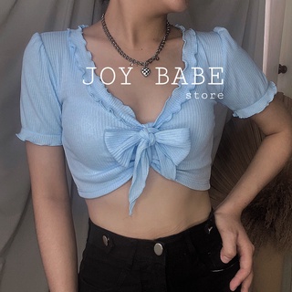 Áo croptop kiểu sexy JOY BABE form ôm thun gân thắt nơ hở ngực kieu tay ngắn CRON 198 SALE C