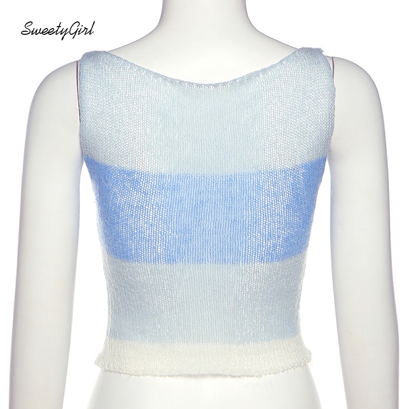 Áo Tank Top Dệt Kim Cổ Tròn Dáng Rộng Phối Màu Tương Phản Thời Trang 2022 Cho Nữ