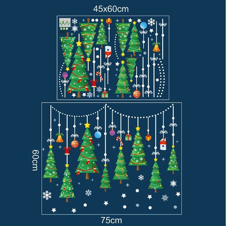Bộ Decal Dán Kính Trang Trí Giáng Sinh Noel Rèm Cây Thông