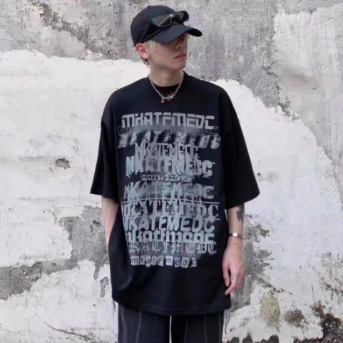 Áo Thun Tay Ngắn Dáng Rộng In Chữ Thời Trang Phong Cách Hàn Quốc Cho Nam