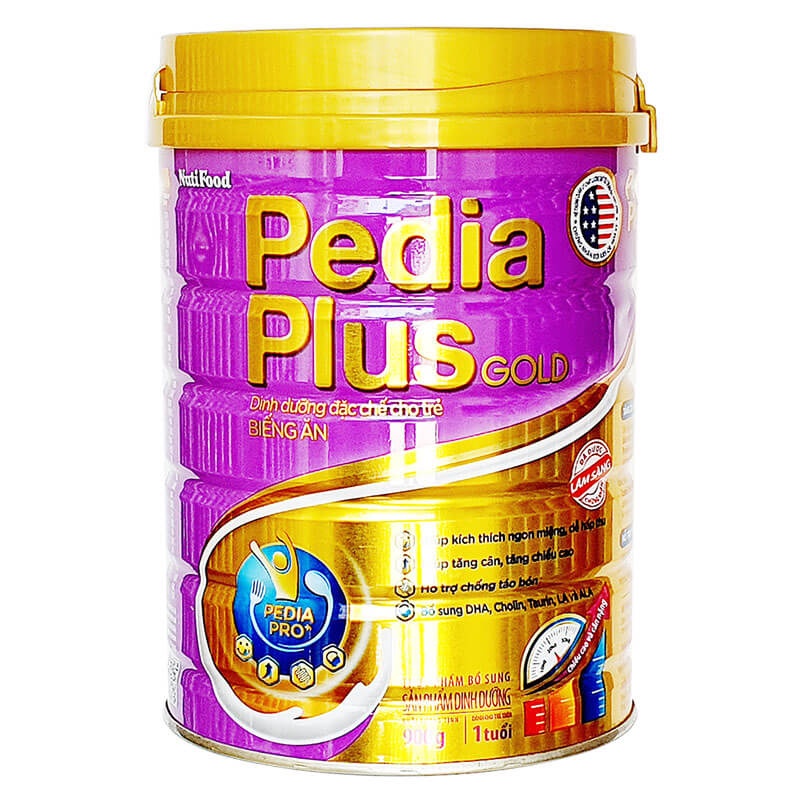 Lon Sữa Bột Dinh Dưỡng Pedia Plus Gold 900g dinh dưỡng đặc chế cho trẻ BIẾNG ĂN