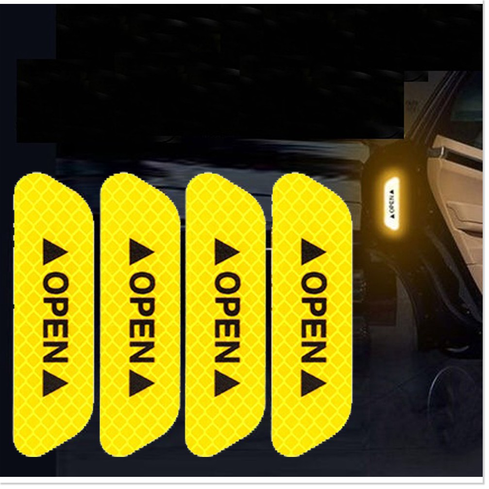 Bộ 4 Miếng Decal Phản Quang Dán Cánh Cửa Ô Tô OPEN Cao Cấp AZONE - Vàng