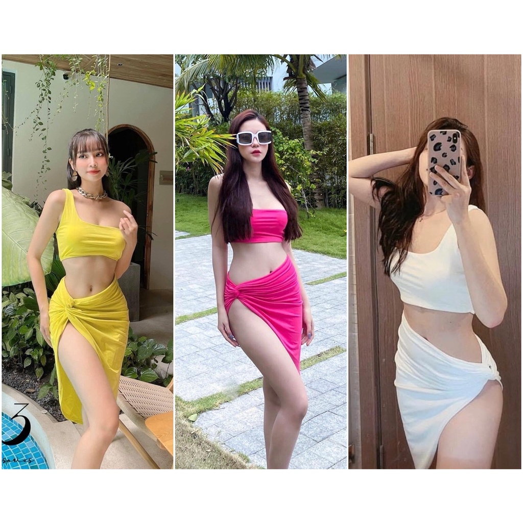 Set bikini 3 chi tiết kèm váy đi biển đồ bơi nữ đẹp cao cấp SET01