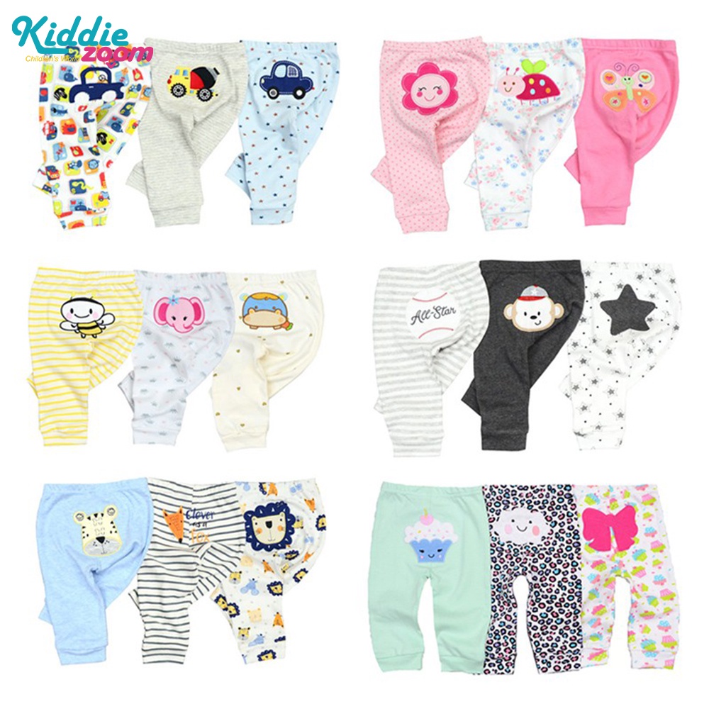 Bộ 3 Quần Legging 100% Cotton Mềm Mại Họa Tiết Kẻ Sọc Dễ Thương Dành Cho Bé Trai Gái 0-24 Tháng Tuổi
