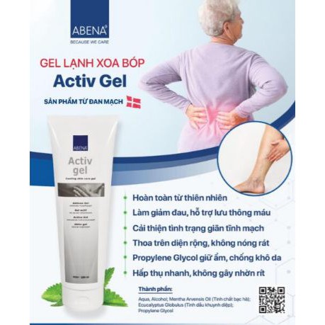 GEL XOA BÓP LẠNH ABENA ACTIV GEL 250ML- GIẢM ĐAU CƠ BẮP, DÙNG ĐƯỢC TRÊN DIỆN RỘNG, PHÙ HỢP CHO NGƯỜI GIÃN TĨNH MẠCH