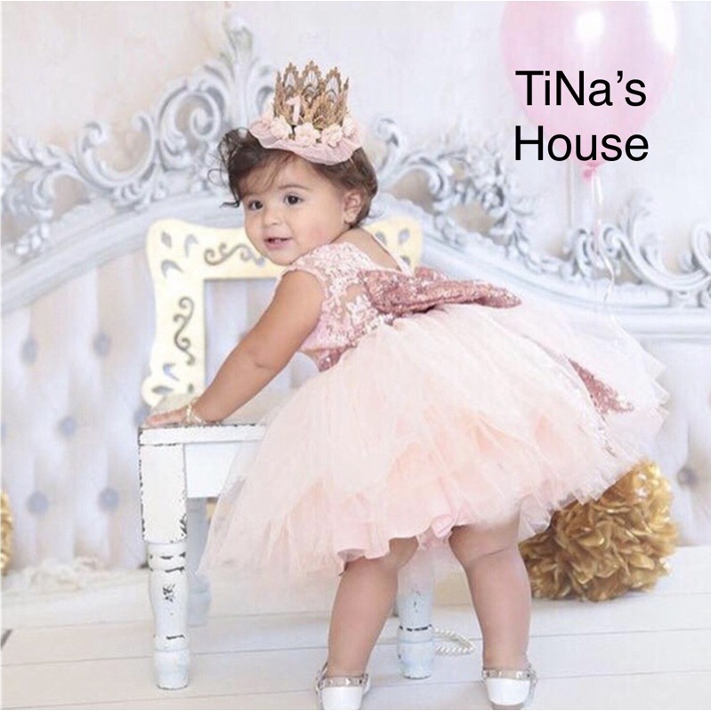 Đầm Công Chúa Vải Tuyn Phối Nơ To Đính Kim Tuyến Xinh Xắn TiNa’s House... Cho Bé Từ 01-05 Tuổi.