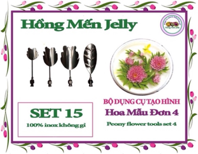 Set 25 Set Kim Hoa Thược Dược dụng cụ làm thạch 3D Hồng Mến Jelly 4kim