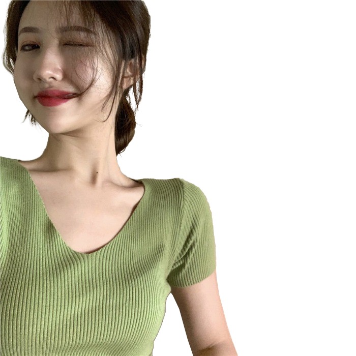 Áo dệt kim SUXI cổ chữ V tôn dáng nhiều màu sắc dễ thương cho nữ