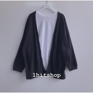 Áo khoác cardigan nỉ mỏng nữ - Thun trơn tay dài màu pastel HỒNG | ĐEN trinhshop2