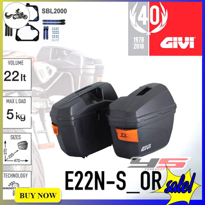 Combo cặp thùng hông Givi E22N-S kèm baga SBL2000 gắn thông dụng cho nhiều dòng xe máy hàng chính hãng BH lên đến 2 năm