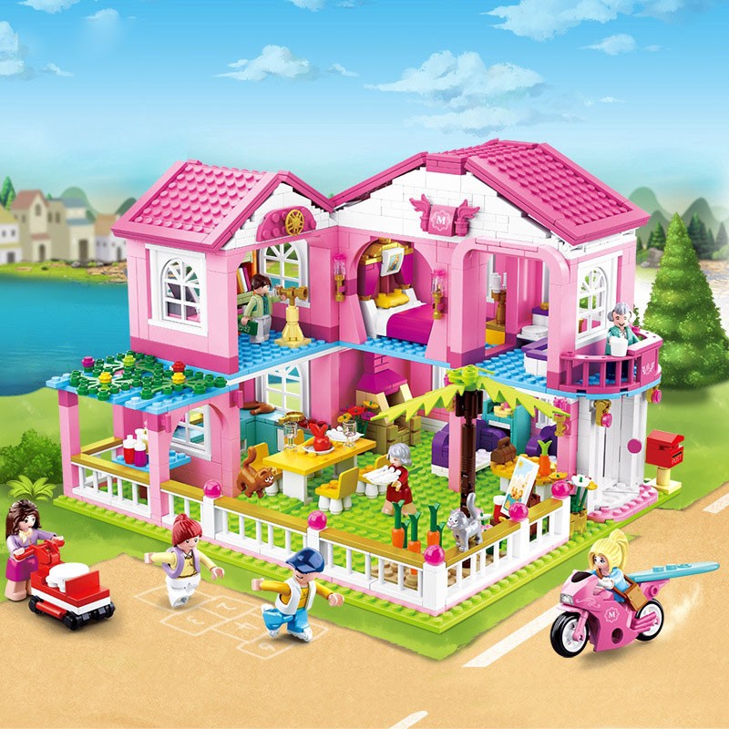 (sẵn) Đồ chơi xếp hình lắp ráp Đồ chơi lego bé gái lego friends mô hình biệt thự gia đình 896 mảnh 6 người sluban B0721