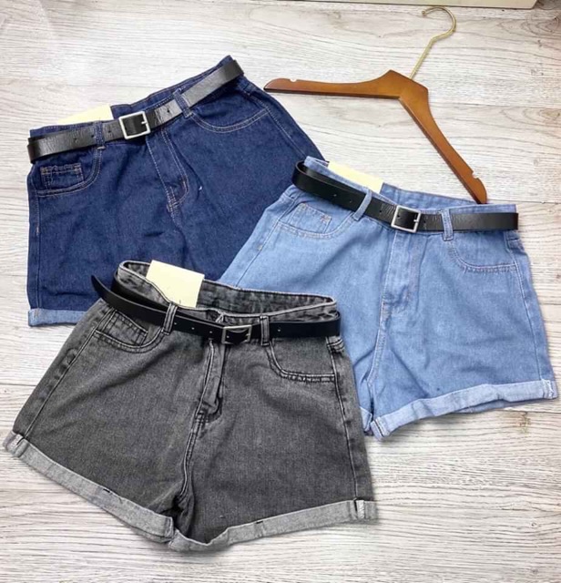 Quần short bò trơn lật gấu