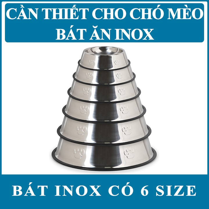 Bát / chén ăn inox chống lật dành cho chó mèo gồm 2 loại bát inox chó sơn màu và bát inox mèo không màu