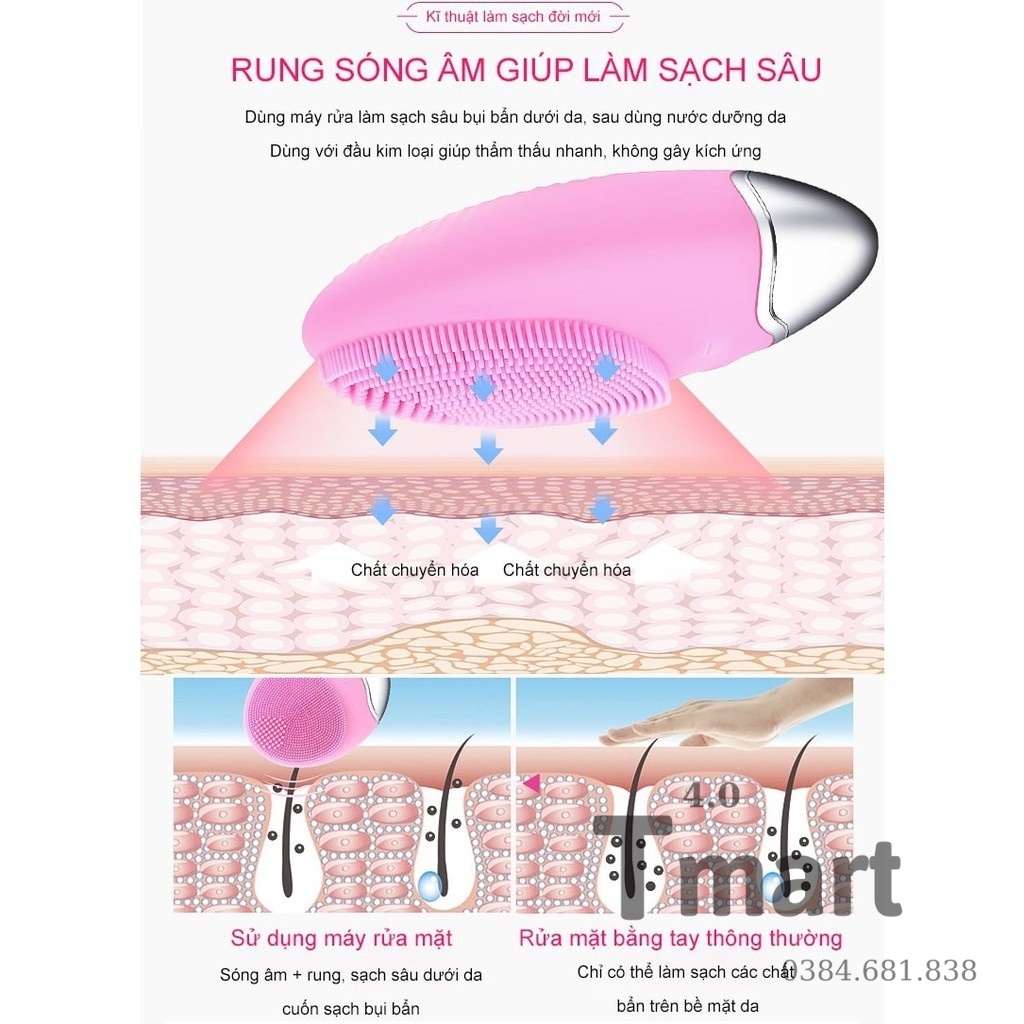 Máy Rửa Mặt Cao Cấp Rung Sóng Siêu Âm Sonic 4.0 - Rửa Sạch Sâu massage Da Mặt - Bmart4.0