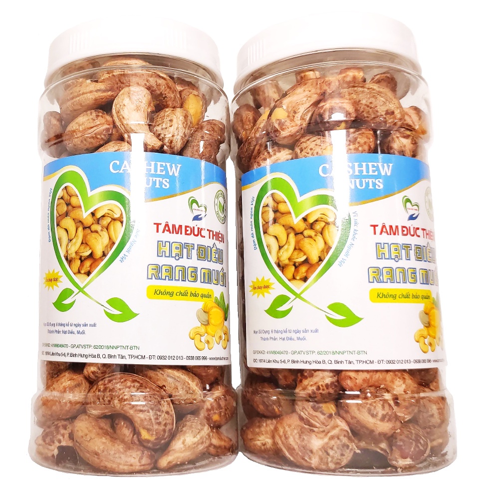 Combo Hạt Điều Vỏ Lụa Rang Muối Bình Phước Rang Củi Cao Cấp Tiêu Chuẩn A+ Xuất Khẩu Tâm Đức Thiện (2 x Hộp 250GR)