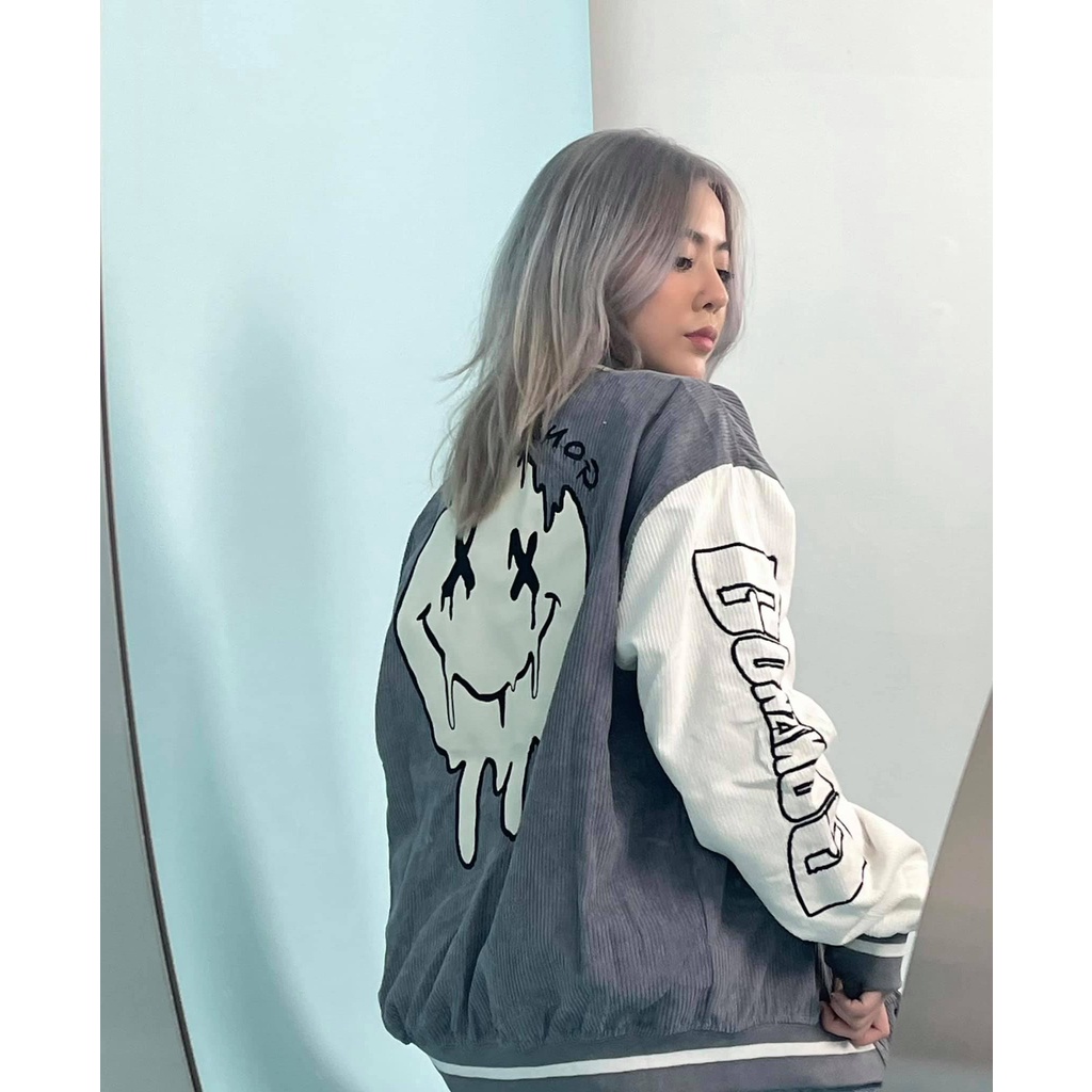Áo Bomber Nhung Gân Thêu G Chất Nhung Mịn Đẹp Form rộng Unisex Nam Nữ Couple