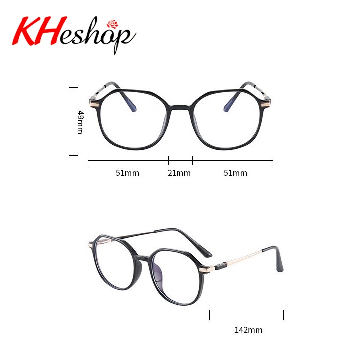Xu Hướng Kính 0 độ gọng TR90 đa giác trẻ trung,  trong suốt tròng chống ánh sáng xanh mã Y2087