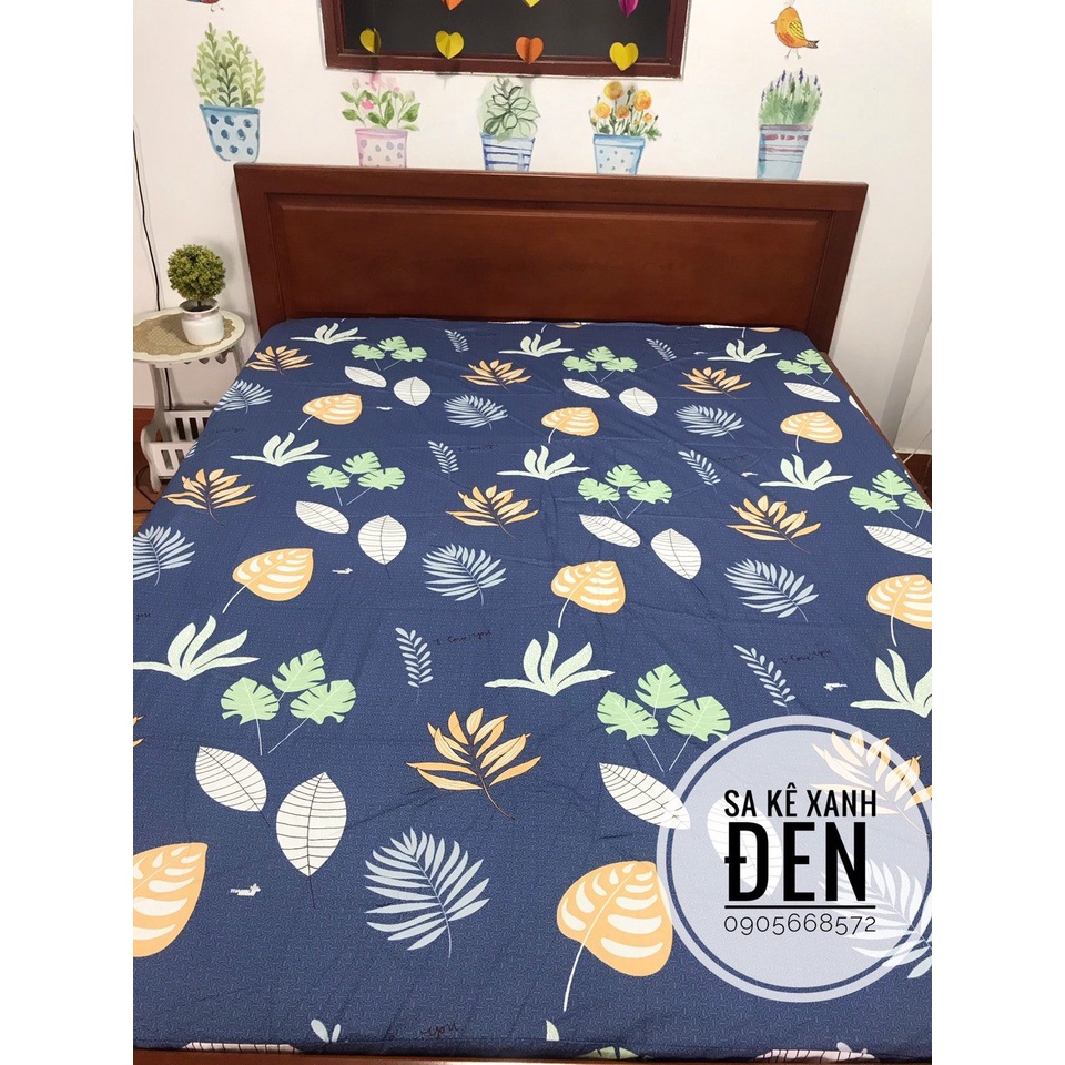 Bộ ga gối coton 100% không kèm chăn 4 món màu xanh đen sang sạch