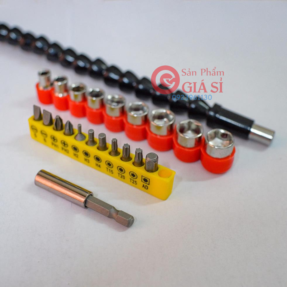Dây nối dài vặn vít, ống nối mềm vặn vít uốn cong 180 độ + Phụ Kiện Kèm Đầu Khẩu + Mũi Bắt Vít ( Phụ Kiện 22 Chi Tiết )