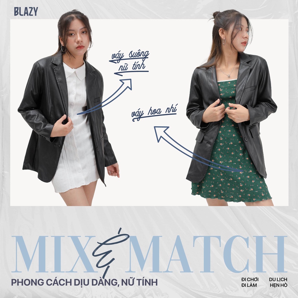 Áo Khoác Da Blazer Nam Nữ Tay Dài BLAZY - Màu Đen, Thời Trang Hàn Quốc Unisex, Form Tôn Dáng 2 Lớp | BigBuy360 - bigbuy360.vn