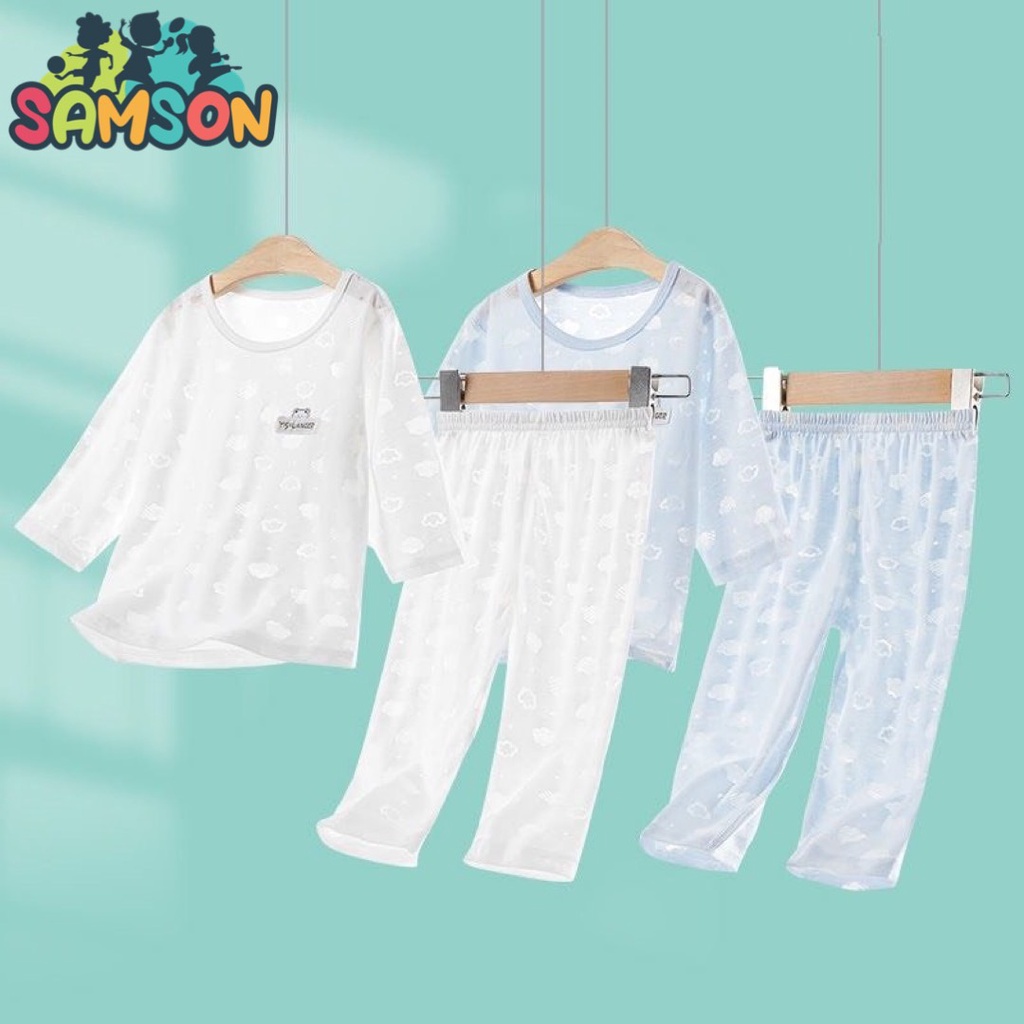 Bộ mặc nhà dài tay cho bé trai, bé gái , cotton mỏng cho bé nằm điều hòa