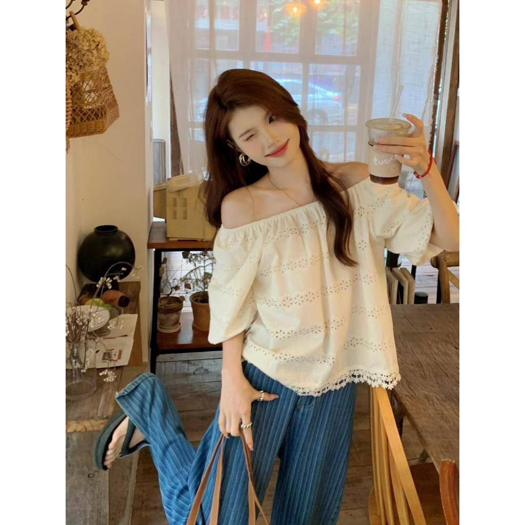 Áo Kiểu Tay Phồng Phối Ren Phong Cách Hàn Quốc Dễ Phối Đồ Thời Trang Mùa Hè 64182