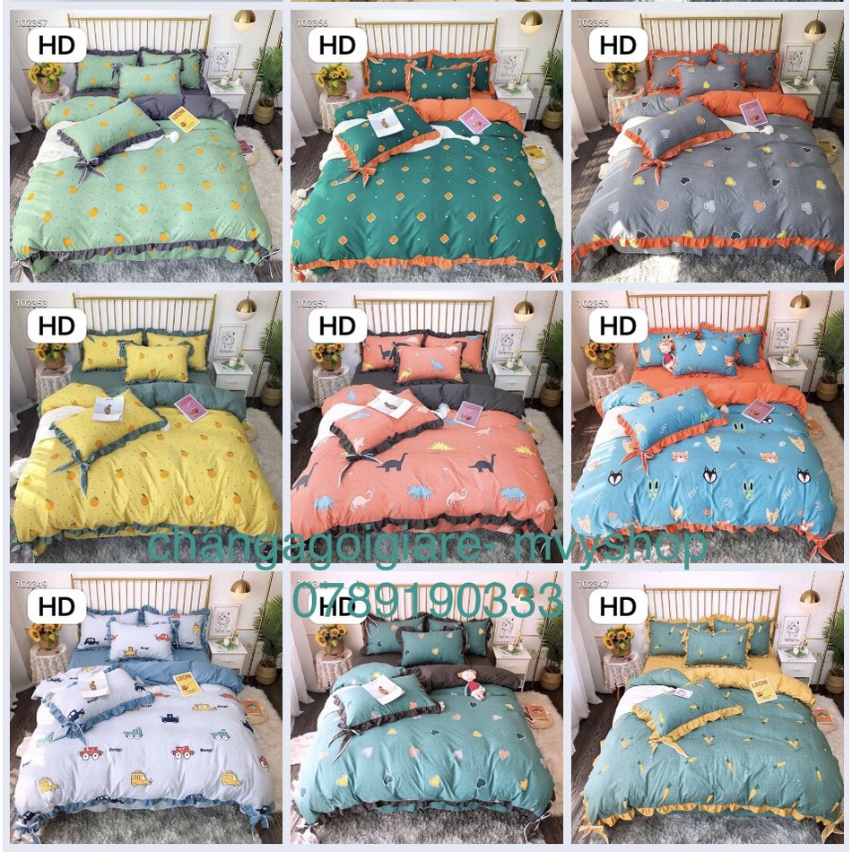 Bộ Chăn Ga Gối Chất Liệu Cotton Silk Bèo Nơ Cute Nhập Khẩu 4 Món - loại 1