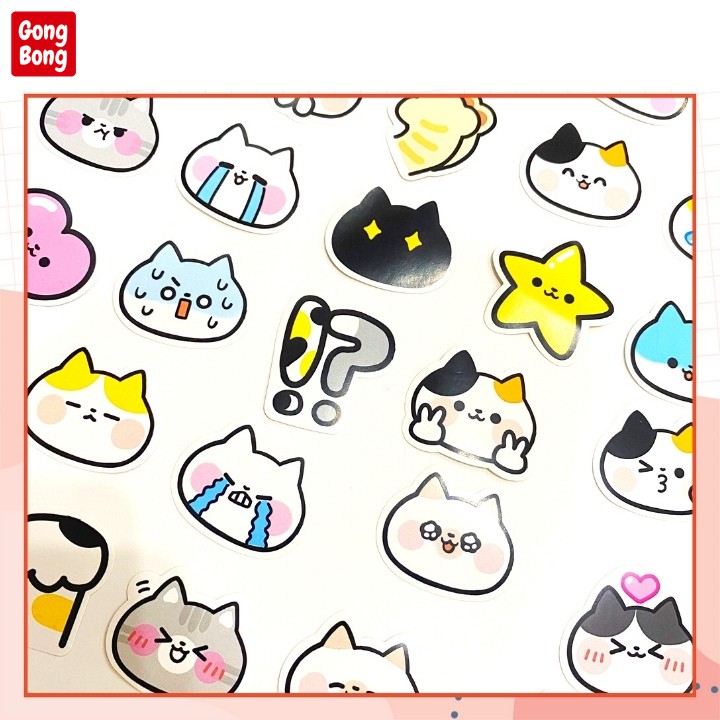 Sticker cute trang trí hình dán mèo cảm xúc bộ 26 nhãn dán sổ tay điện thoại laptop đồ dùng