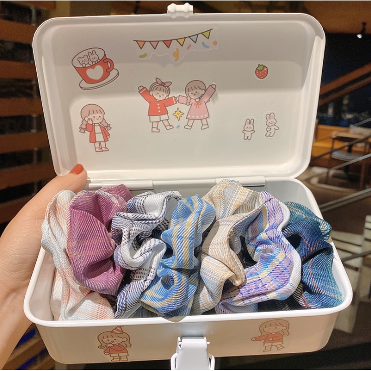RẺ VÔ ĐỊCH  dây buộc tóc scrunchies họa tiết kẻ xinh xắn cho nữ