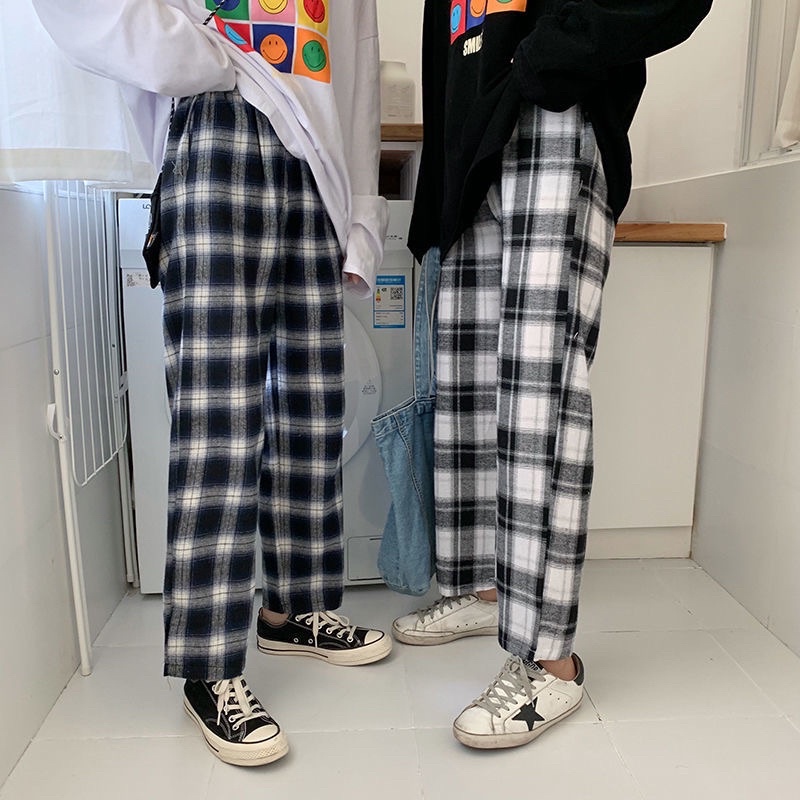 [CÓ SẴN] Quần ngủ pijama kẻ caro đen trắng quần dài dáng suông đồ mặc nhà Hàn Quốc ullzang