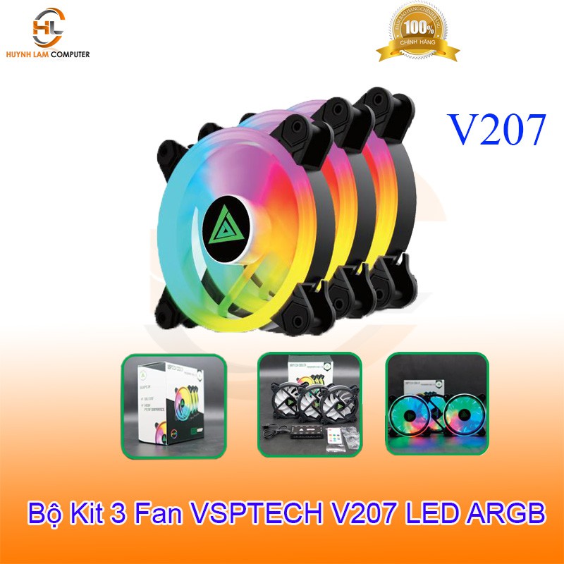 Bộ Kit 3 Fan VSPTECH V207 LED ARGB đẹp lung linh mát cực kỳ fan 12cm - Hãng phân phối