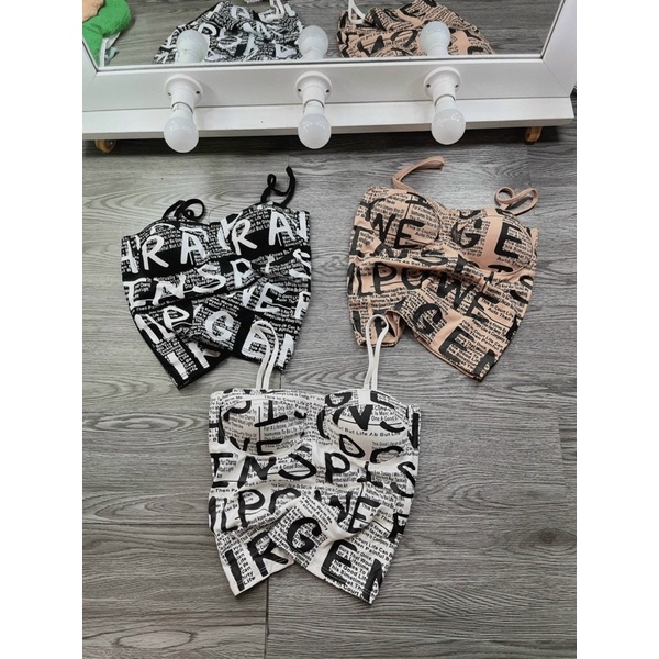 Có mút ngực Áo Dây Đôi Cúp Ngực Cổ V Croptop Chất Borip