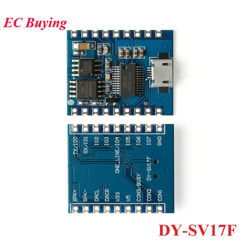 Voice Playback Module DY-SV17F MP3 Voice Module WAV Decoding 32Bit IO Trigger UART Control Storage Audio USB Download Flash
