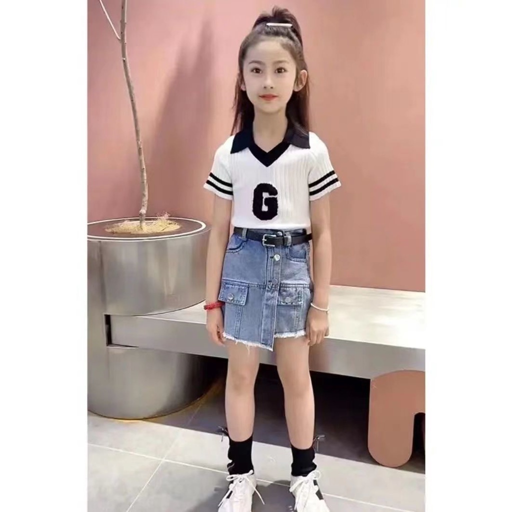 Áo Thun polo Tay Ngắn Vải Lụa Băng Mỏng Có Cổ Phong Cách Mới Dành Cho Bé Gái