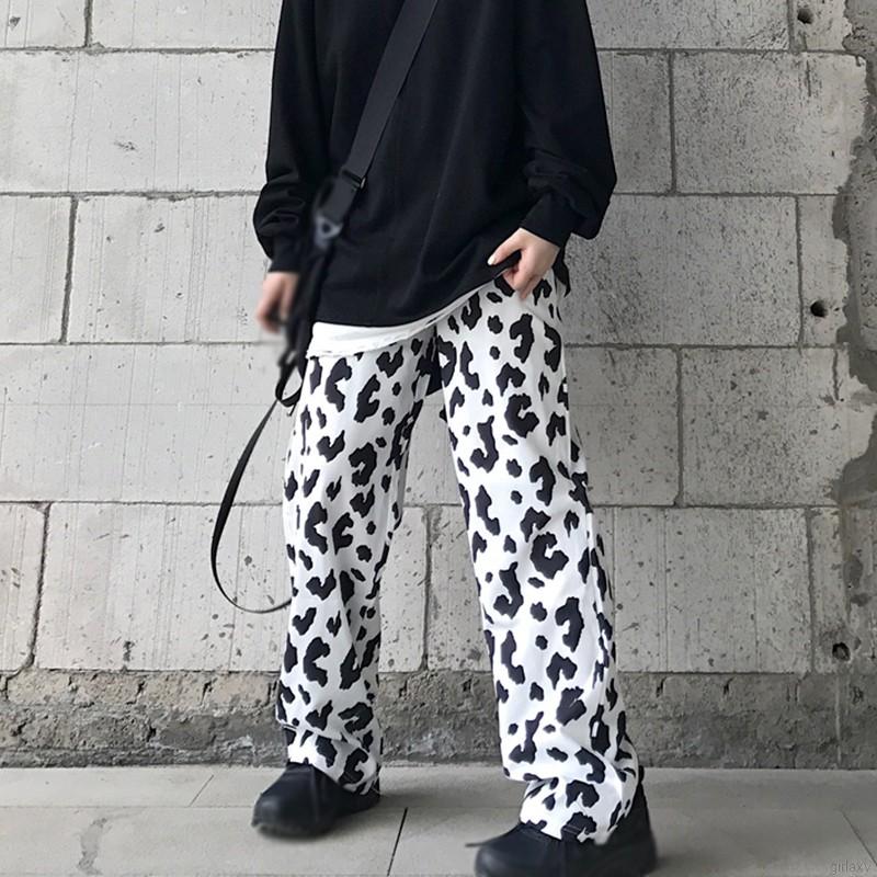Quần Dài Ống Rộng Họa Tiết Da Bò Thời Trang Phong Cách Hàn Quốc Cho Nữ