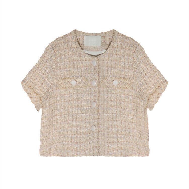 Tweed Xiaoxiang Áo Khoác Tay Ngắn Dáng Rộng Thời Trang Mùa Hè Hàn Quốc Cho Nữ