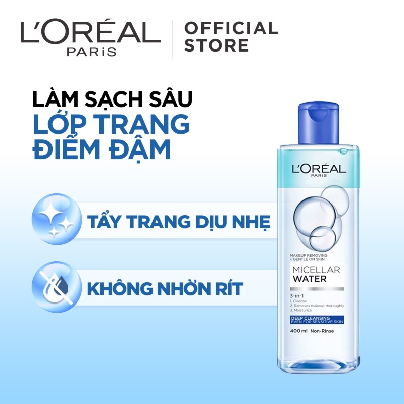 Nước tẩy trang Loreal- L'Oreal Paris 3-in-1 Micellar Water 95ml