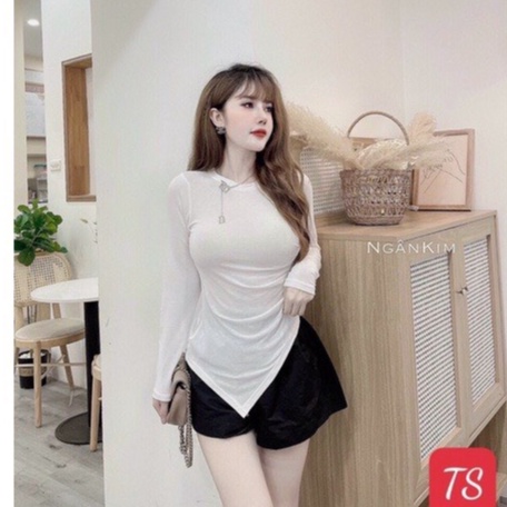 [Mã 11FASHIONSALE1 giảm 10K đơn 50K] Áo Thun Body Dài Tay Vạt Chéo Nhún EO | BigBuy360 - bigbuy360.vn