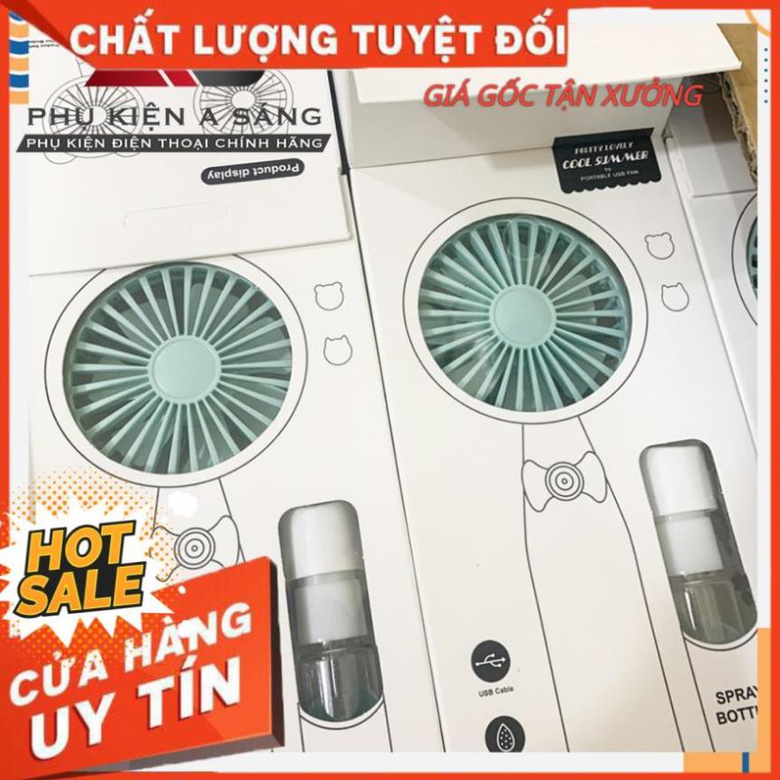 Quạt mini cầm tay phun sương 2in1 sạc pin usb 7 cánh quạt tạo gió