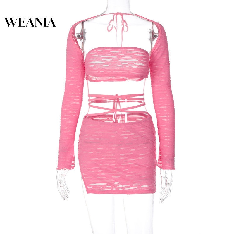 Bộ Áo Ống Màu Trơn + Chân Váy Xẻ Tà Dáng Ôm Gợi Cảm Cho Nữ