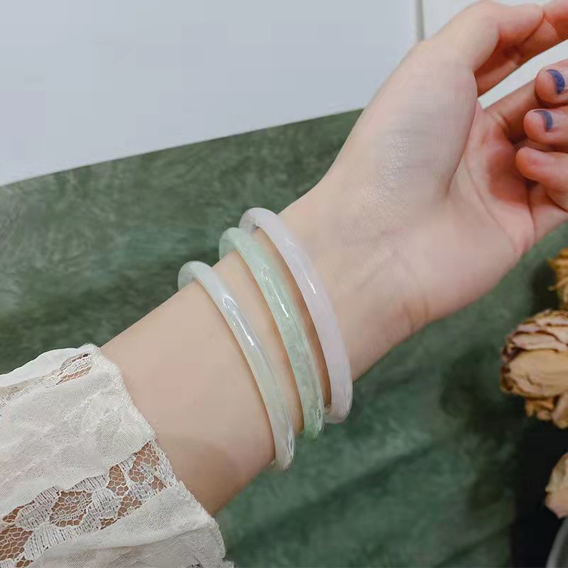Vòng Tay Chuông Một Bước Bằng Đá Ngọc Bích Nhân Tạo Ba Màu Màu Đỏ