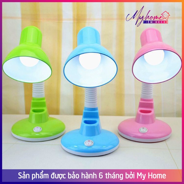 Đèn học để bàn cho bé LED Trắng và Vàng chống cận có kèm giá để bút tiện lợi My Home nhiều màu sắc DN030